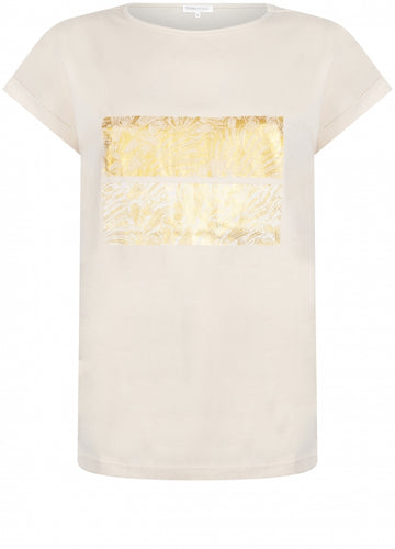 Tramontanan champanjan värinen T-paita Art Deco folioprintillä