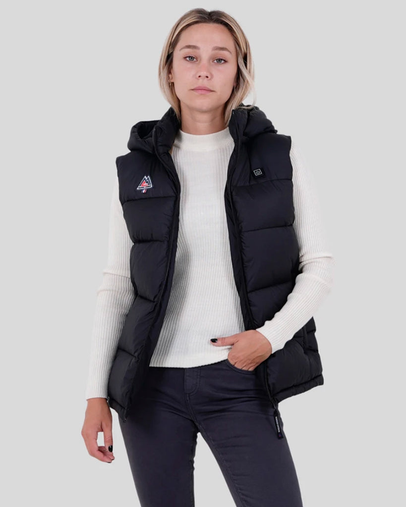 Maison Courch lämmitettävä Alise toppaliivi Unisex mitoituksella, Heating outerwear Sleeveless puffer with hood, black