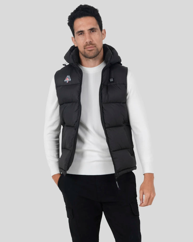 Maison Courch lämmitettävä Alise toppaliivi Unisex mitoituksella, Heating outerwear Sleeveless puffer with hood, black