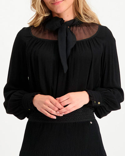 Tramontana musta sifonkipaita, Top Bow Chiffon Viscose Mix