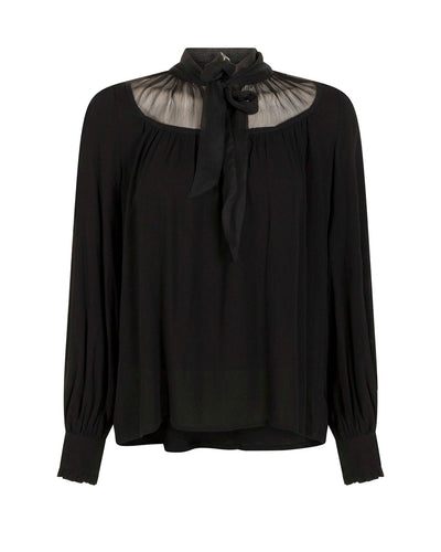 Tramontana musta sifonkipaita, Top Bow Chiffon Viscose Mix