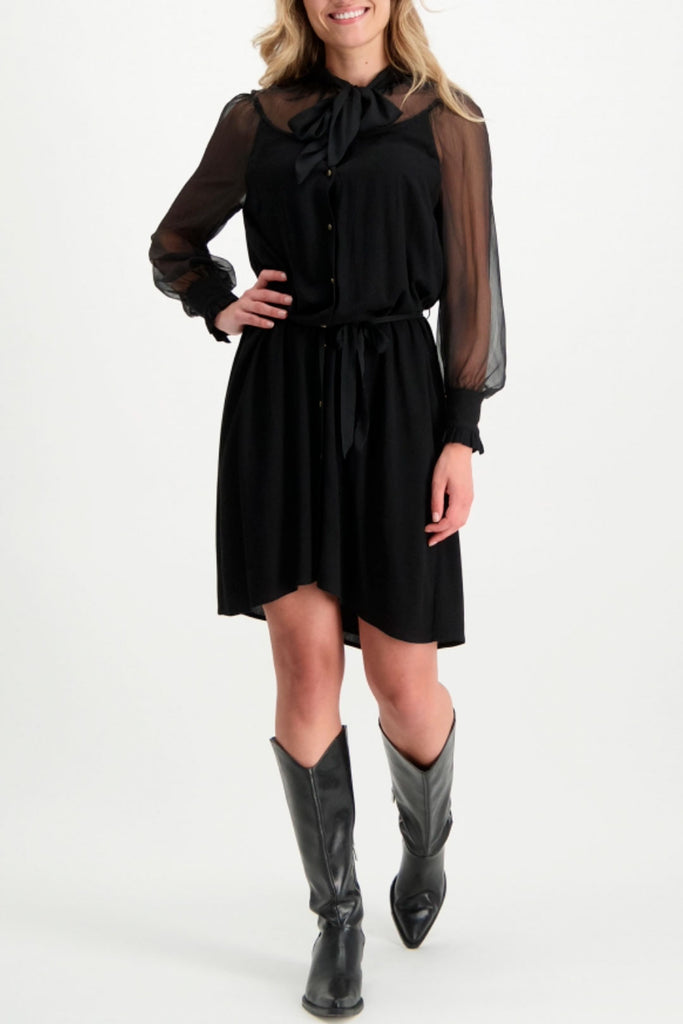 Tramontana musta sifonki mekko, Dress Bow Chiffon Viscose Mix